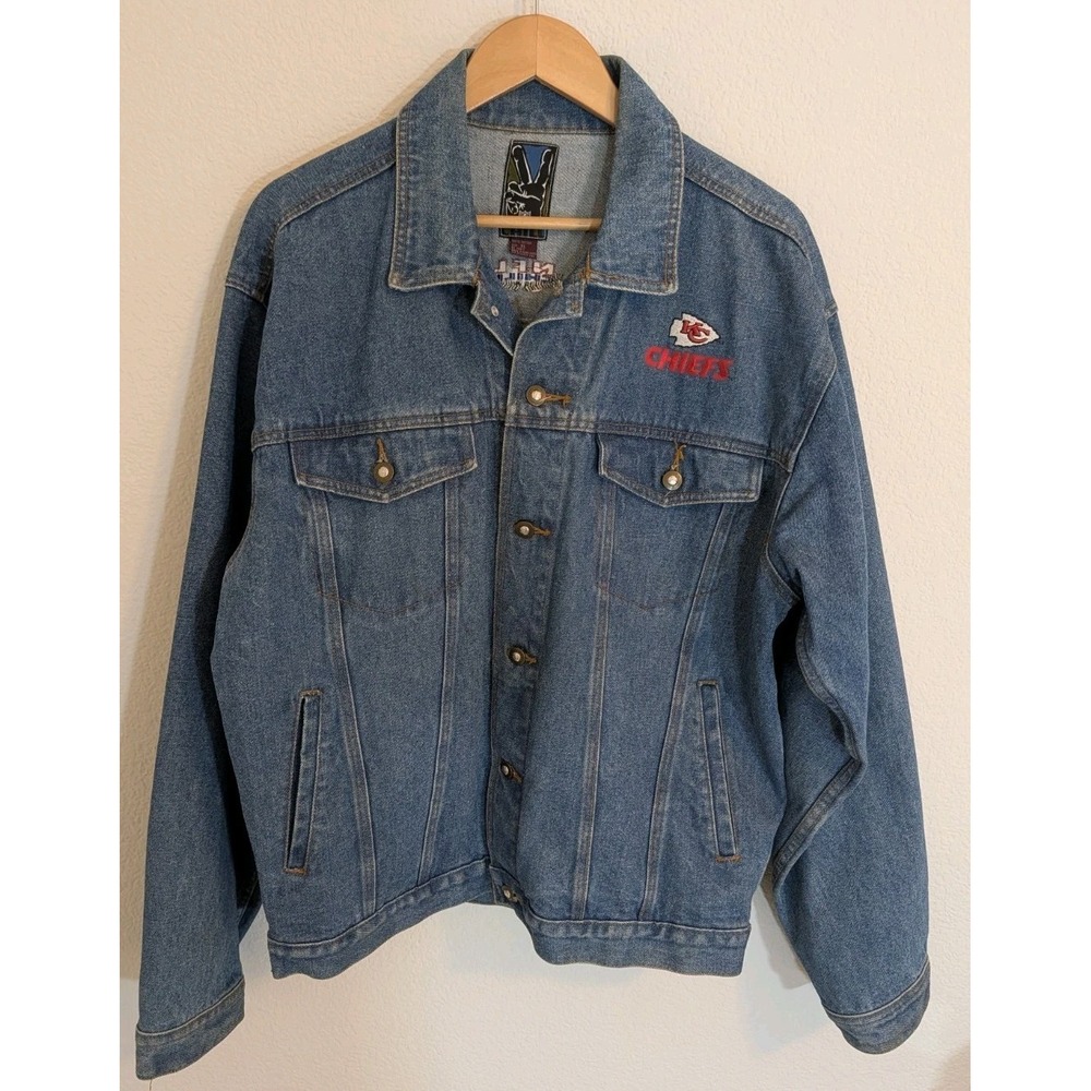 Vintage 90s Kansas City Chiefs Denim Jacket XL NFL Pro‎ Line Chill Embroidered
